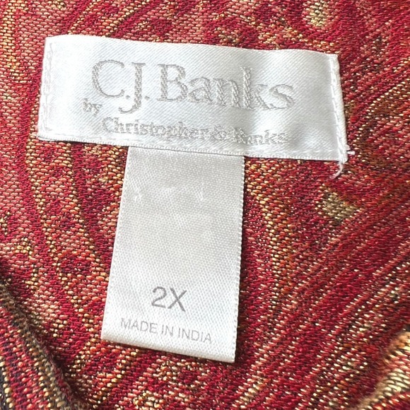 Vintage CJ Banks Womens 2X Plus Size Paisley Tapestry Vest Zip Up Red Gold Boho - Picture 4 of 13